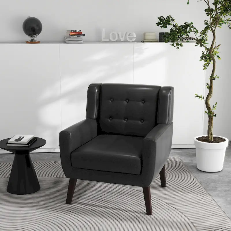 Sillón decorativo de piel sintética tufted negro/marrón/café/crema/verde, individual
