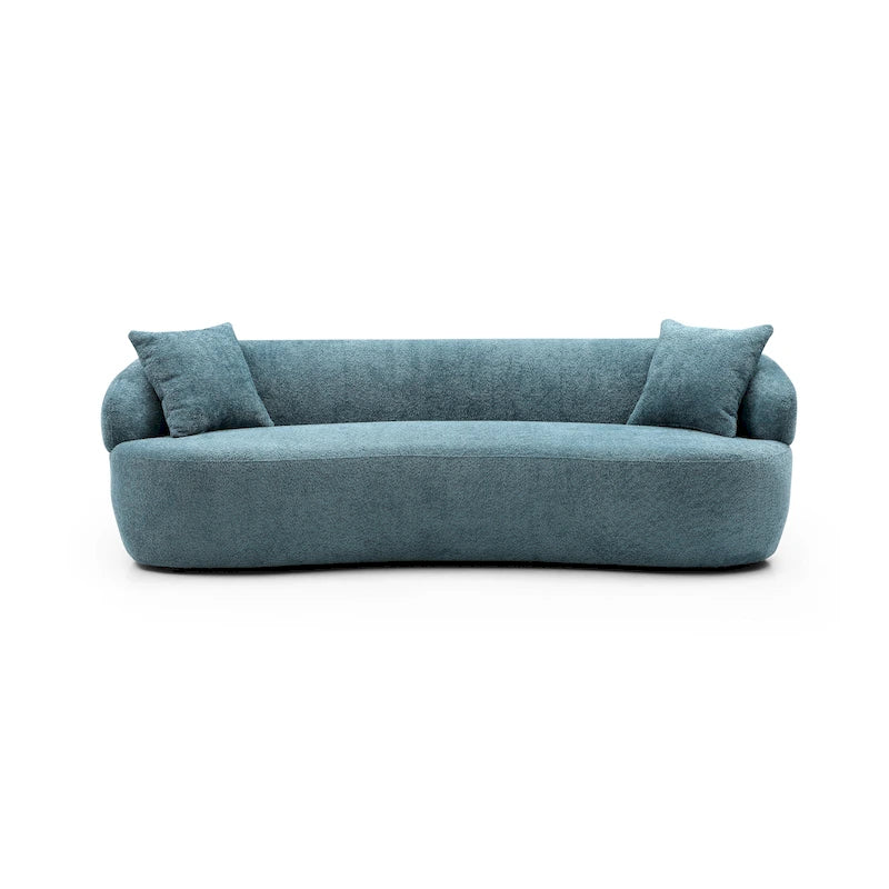 Sofá Bouclé Curvo Gris y Azul Claro, 3 plazas