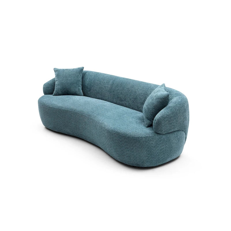 Sofá Bouclé Curvo Gris y Azul Claro, 3 plazas