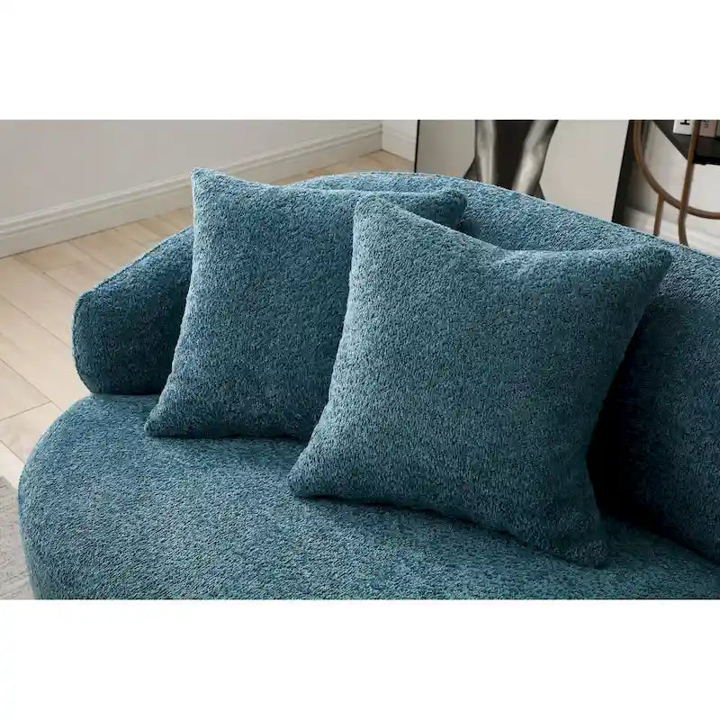 Sofá Bouclé Curvo Gris y Azul Claro, 3 plazas