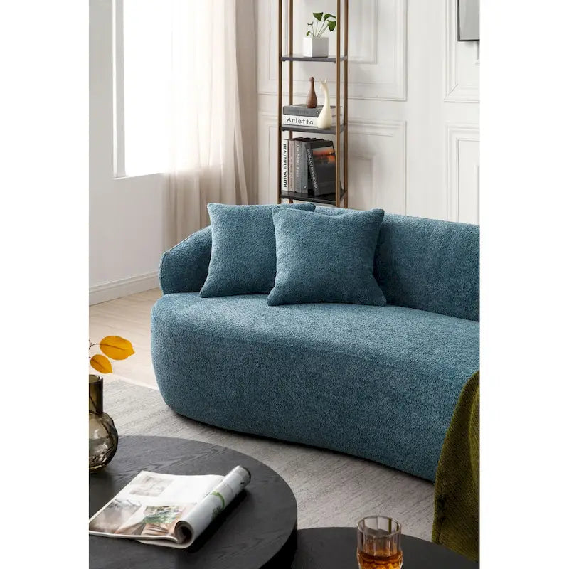 Sofá Bouclé Curvo Gris y Azul Claro, 3 plazas