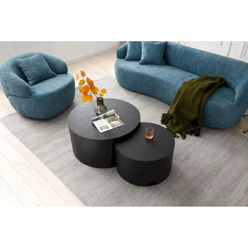 Sofá Bouclé Curvo Gris y Azul Claro, 3 plazas