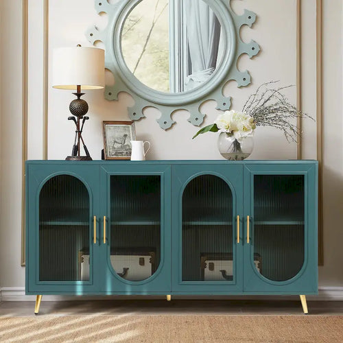 Wood TV Stand with Storage Cabinet & Adjustable Shelves