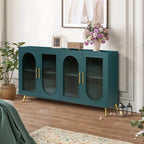 Mueble de TV azul antiguo de 4 puertas con estantes ajustables y gabinete de almacenamiento