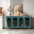 Mueble de TV azul antiguo de 4 puertas con estantes ajustables y gabinete de almacenamiento