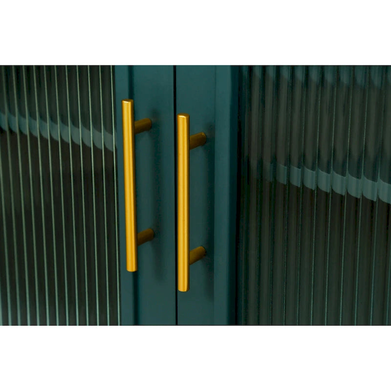 Mueble de TV azul antiguo de 4 puertas con estantes ajustables y gabinete de almacenamiento