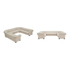 Sofá seccional Chesterfield en forma de U, 11 plazas, Lino / Terciopelo