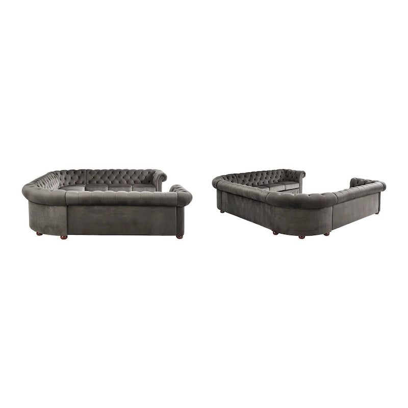 Sofá seccional Chesterfield en forma de U, 11 plazas, Lino / Terciopelo