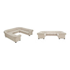 Sofá seccional Chesterfield en forma de U, 11 plazas, Lino / Terciopelo