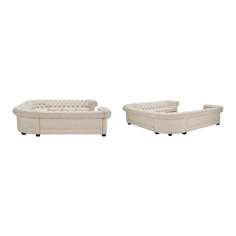 Sofá seccional Chesterfield en forma de U, 11 plazas, Lino / Terciopelo