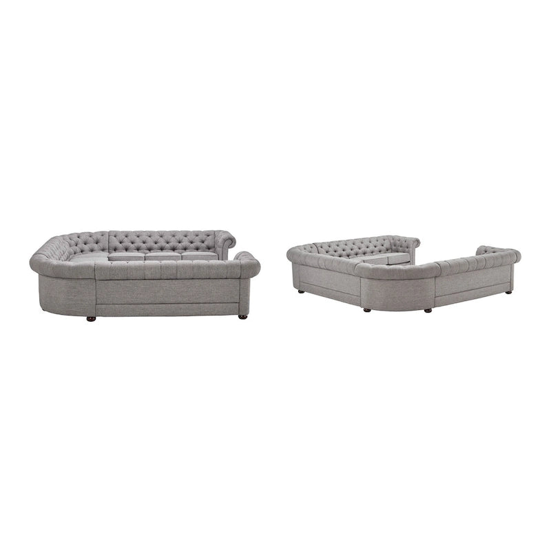 Sofá seccional Chesterfield en forma de U, 11 plazas, Lino / Terciopelo