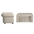 Sofá biplaza Chesterfield de tela beige, 2 plazas