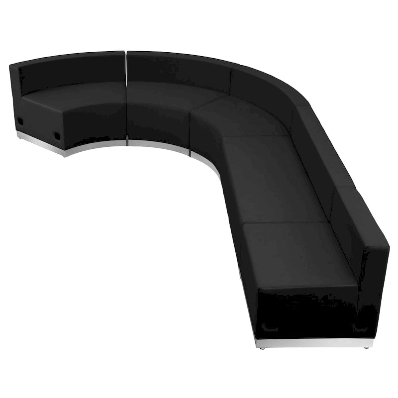 Juego de sofás modulares de recepción de cuero sintético (LeatherSoft) blanco/negro, en forma de L, 5 plazas