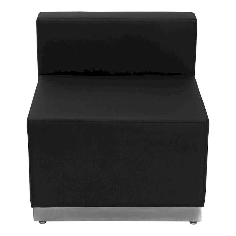 Juego de sofás modulares de recepción de cuero sintético (LeatherSoft) blanco/negro, en forma de L, 5 plazas