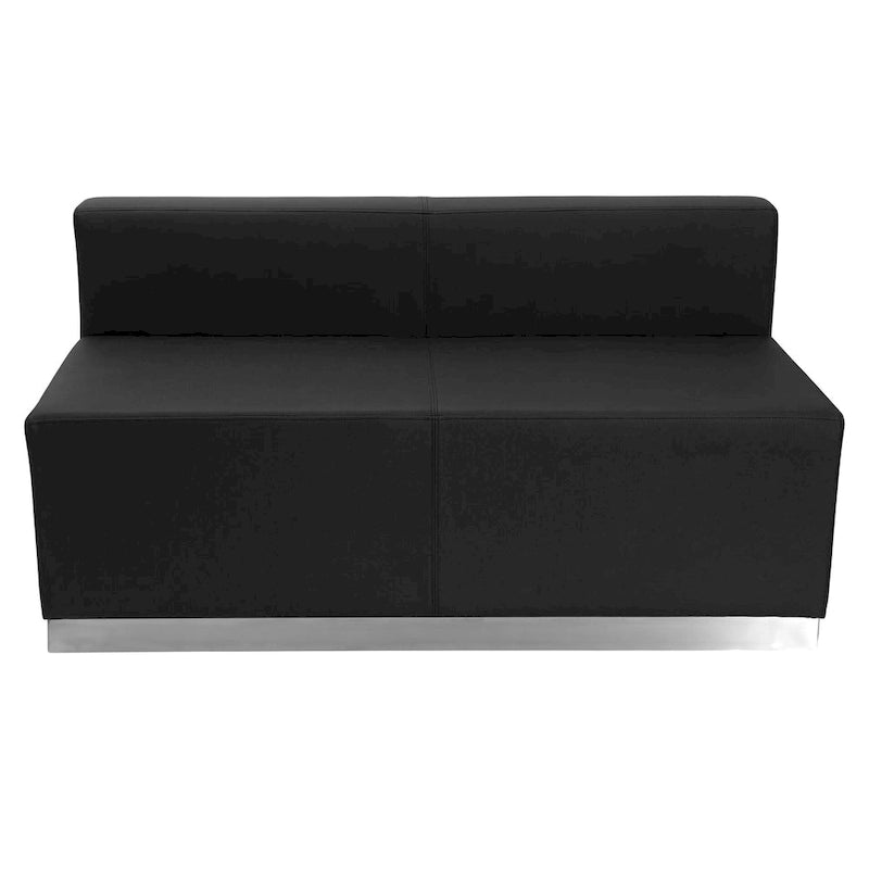 Juego de sofás modulares de recepción de cuero sintético (LeatherSoft) blanco/negro, en forma de L, 5 plazas