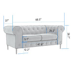 Diván tapizado con capitoné de terciopelo azul francés / gris / azul marino / verde azulado, 2 plazas