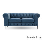 Diván tapizado con capitoné de terciopelo azul francés / gris / azul marino / verde azulado, 2 plazas