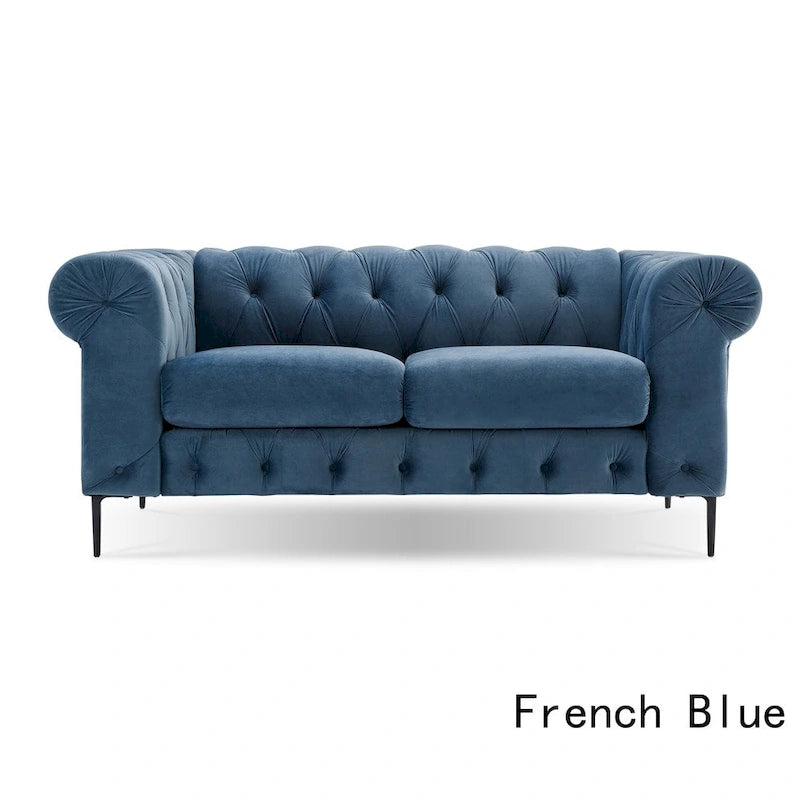 Diván tapizado con capitoné de terciopelo azul francés / gris / azul marino / verde azulado, 2 plazas