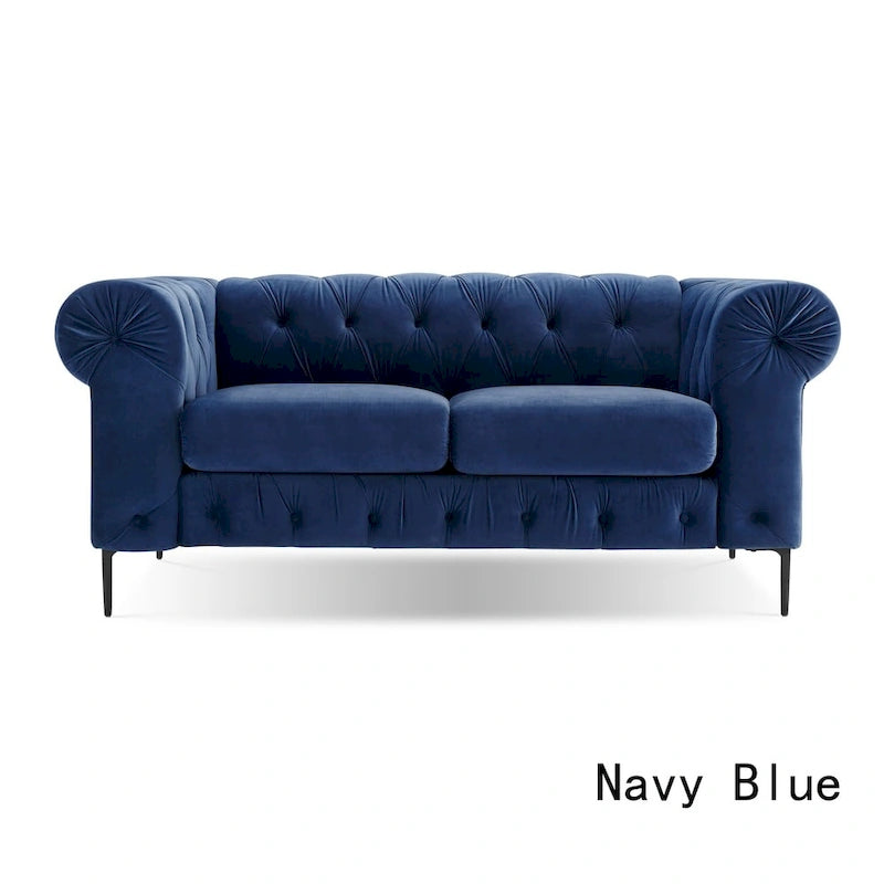 Diván tapizado con capitoné de terciopelo azul francés / gris / azul marino / verde azulado, 2 plazas