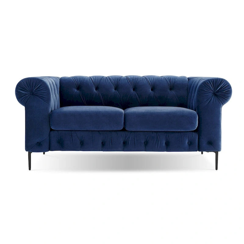 Diván tapizado con capitoné de terciopelo azul francés / gris / azul marino / verde azulado, 2 plazas