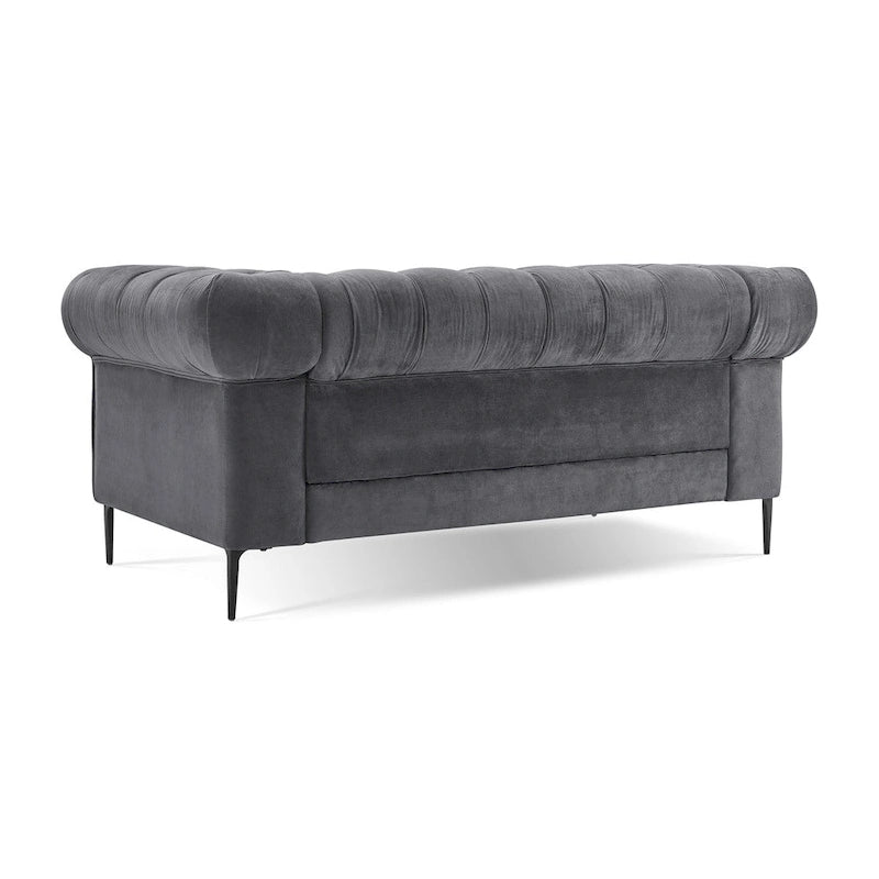 Diván tapizado con capitoné de terciopelo azul francés / gris / azul marino / verde azulado, 2 plazas