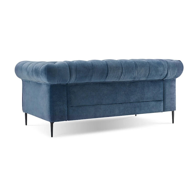 Diván tapizado con capitoné de terciopelo azul francés / gris / azul marino / verde azulado, 2 plazas