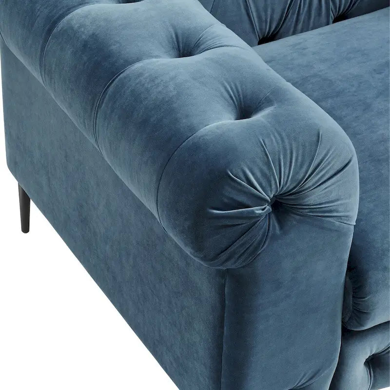 Diván tapizado con capitoné de terciopelo azul francés / gris / azul marino / verde azulado, 2 plazas