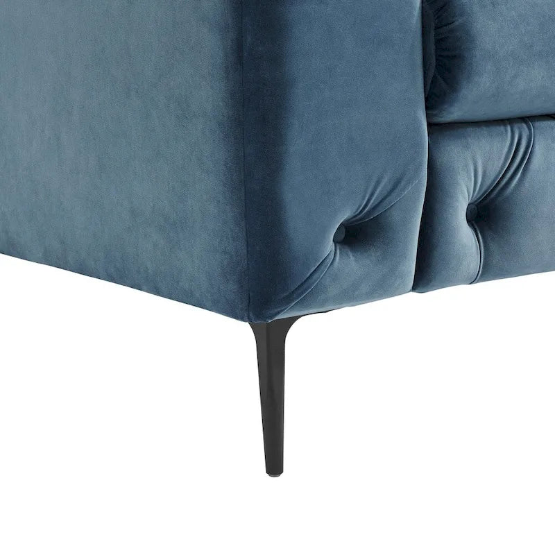 Diván tapizado con capitoné de terciopelo azul francés / gris / azul marino / verde azulado, 2 plazas