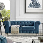 Diván tapizado con capitoné de terciopelo azul francés / gris / azul marino / verde azulado, 2 plazas