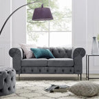 Diván tapizado con capitoné de terciopelo azul francés / gris / azul marino / verde azulado, 2 plazas