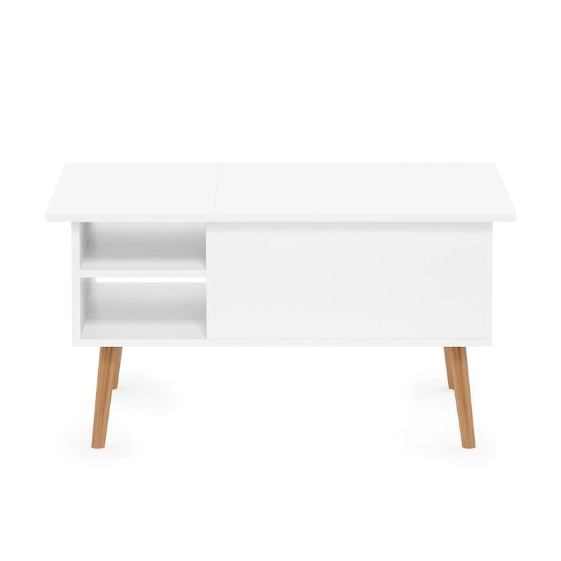 Mesa de centro elevable con patas de madera, americano / blanco macizo / roble francés gris, capacidad para 1