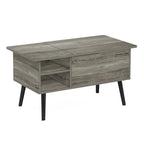 Mesa de centro elevable con patas de madera, americano / blanco macizo / roble francés gris, capacidad para 1