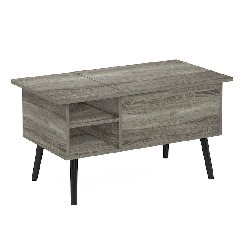Mesa de centro elevable con patas de madera, americano / blanco macizo / roble francés gris, capacidad para 1