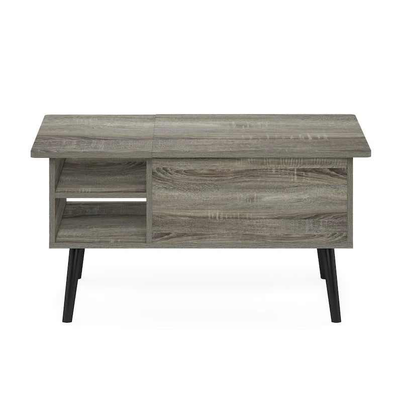 Mesa de centro elevable con patas de madera, americano / blanco macizo / roble francés gris, capacidad para 1