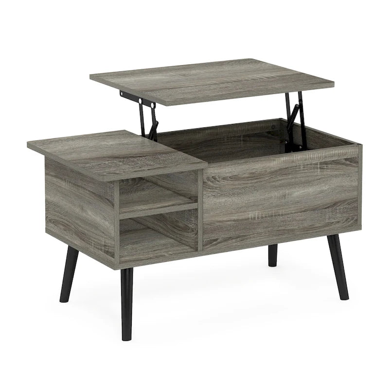 Mesa de centro elevable con patas de madera, americano / blanco macizo / roble francés gris, capacidad para 1