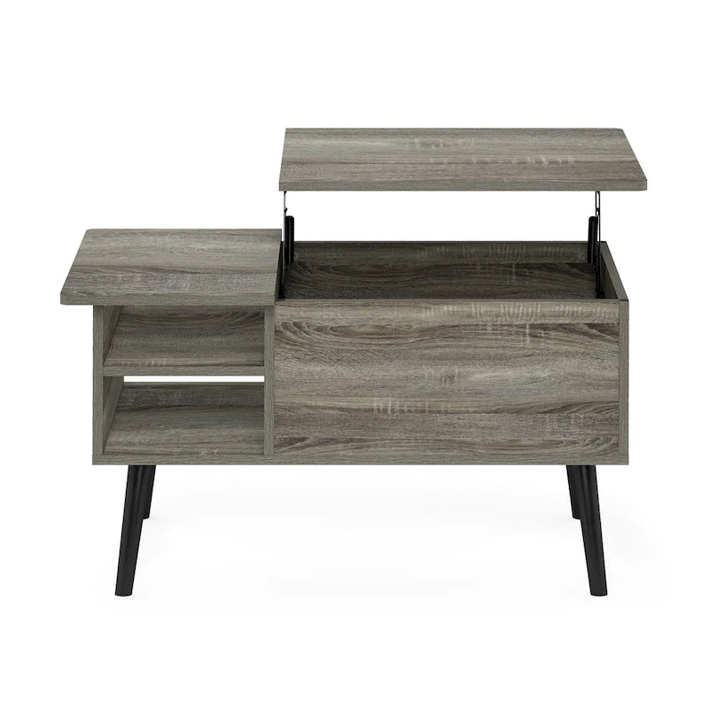 Mesa de centro elevable con patas de madera, americano / blanco macizo / roble francés gris, capacidad para 1