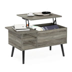 Mesa de centro elevable con patas de madera, americano / blanco macizo / roble francés gris, capacidad para 1