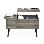Mesa de centro elevable con patas de madera, americano / blanco macizo / roble francés gris, capacidad para 1