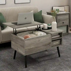 Mesa de centro elevable con patas de madera, americano / blanco macizo / roble francés gris, capacidad para 1
