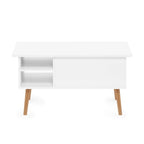 Mesa de centro elevable con patas de madera, americano / blanco macizo / roble francés gris, capacidad para 1