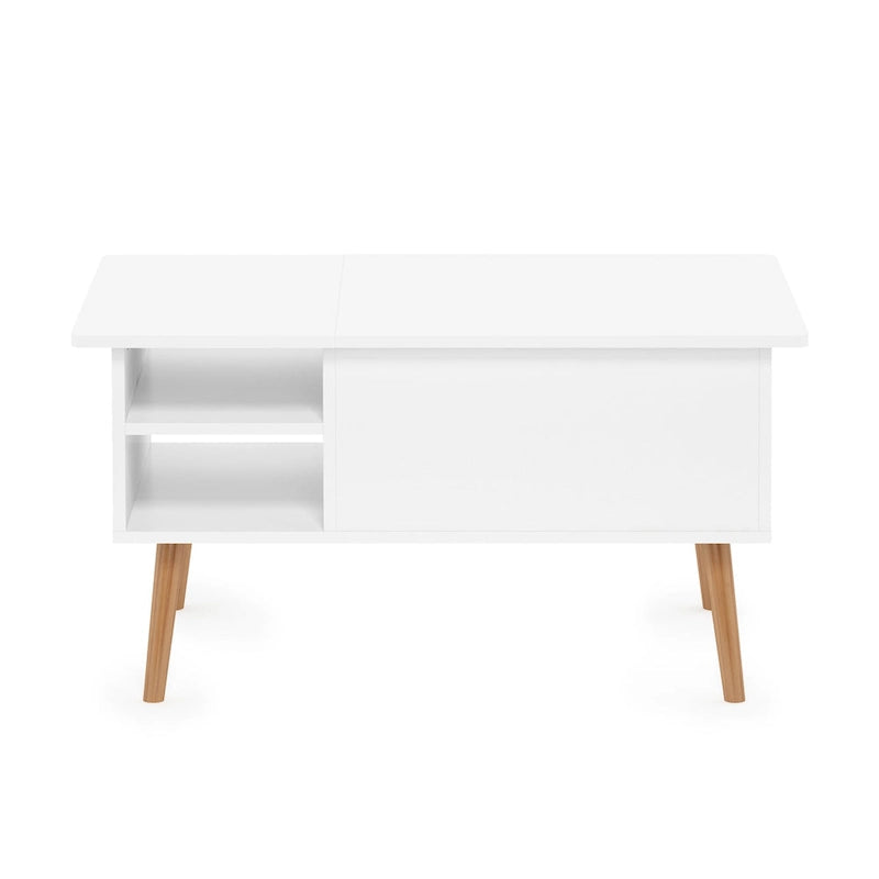 Mesa de centro elevable con patas de madera, americano / blanco macizo / roble francés gris, capacidad para 1