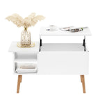Mesa de centro elevable con patas de madera, americano / blanco macizo / roble francés gris, capacidad para 1