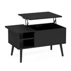 Mesa de centro elevable con patas de madera, americano / blanco macizo / roble francés gris, capacidad para 1