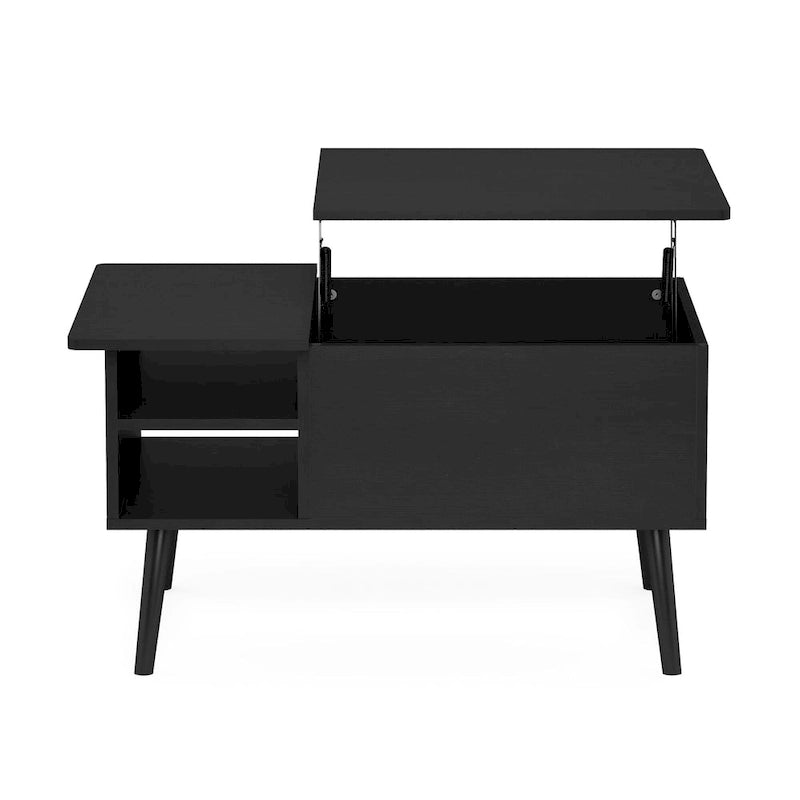 Mesa de centro elevable con patas de madera, americano / blanco macizo / roble francés gris, capacidad para 1