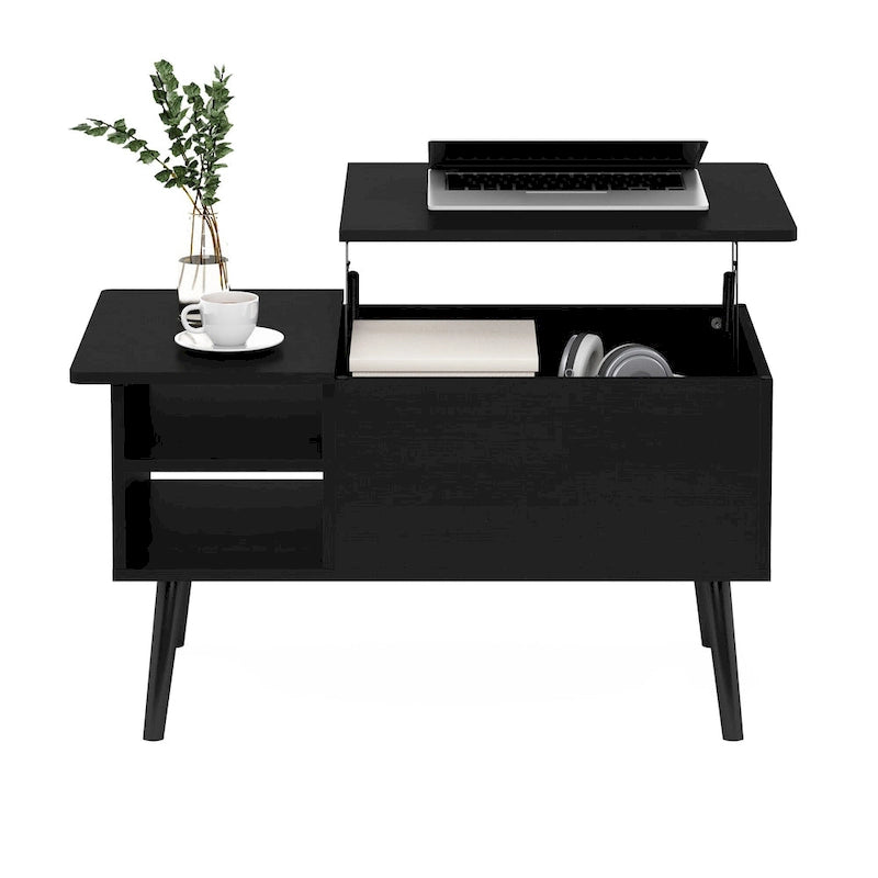 Mesa de centro elevable con patas de madera, americano / blanco macizo / roble francés gris, capacidad para 1
