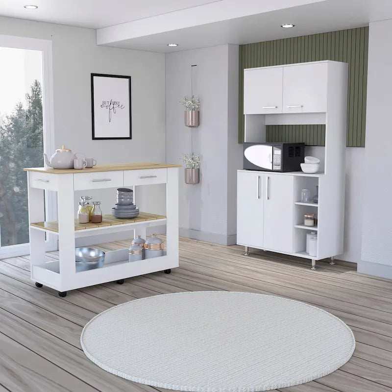 FM Furniture Wenden 2 Piece Kitchen Set, Brooklyn 46 Kitchen Island and Colorado Pantry Cabinet