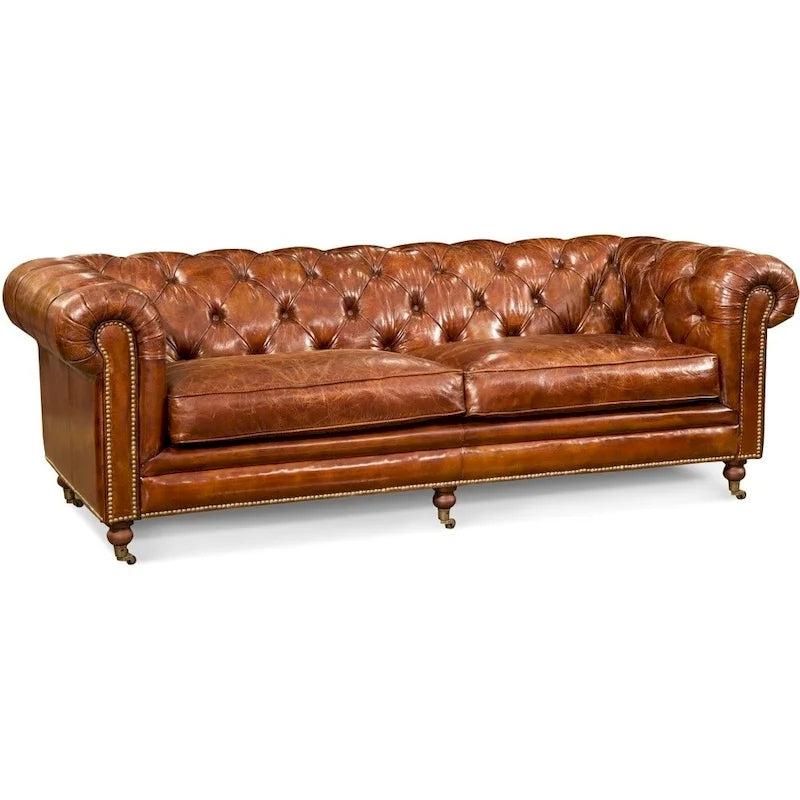 Sofá Chesterfield marrón con mechones, cuero, 1 asiento