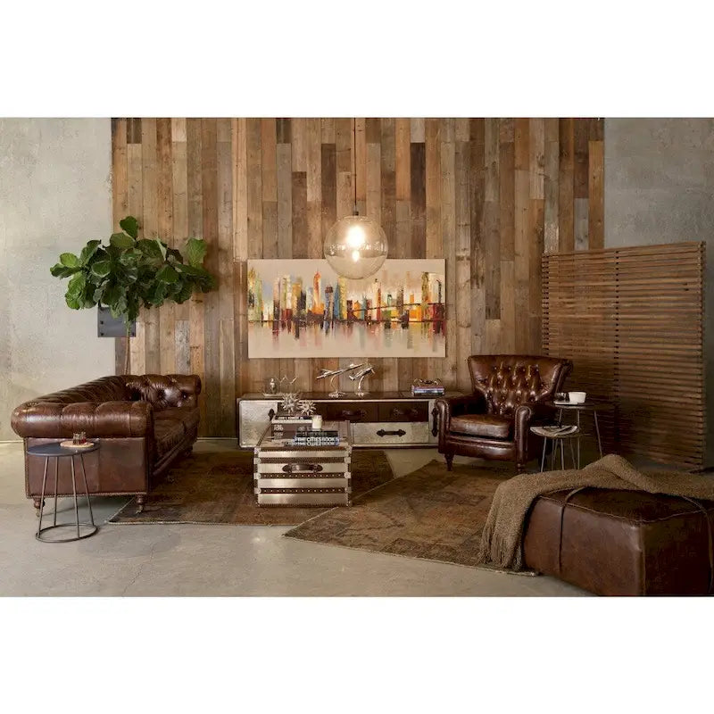 Sofá Chesterfield marrón con mechones, cuero, 1 asiento