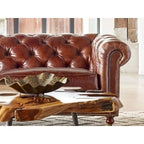 Sofá Chesterfield marrón con mechones, cuero, 1 asiento