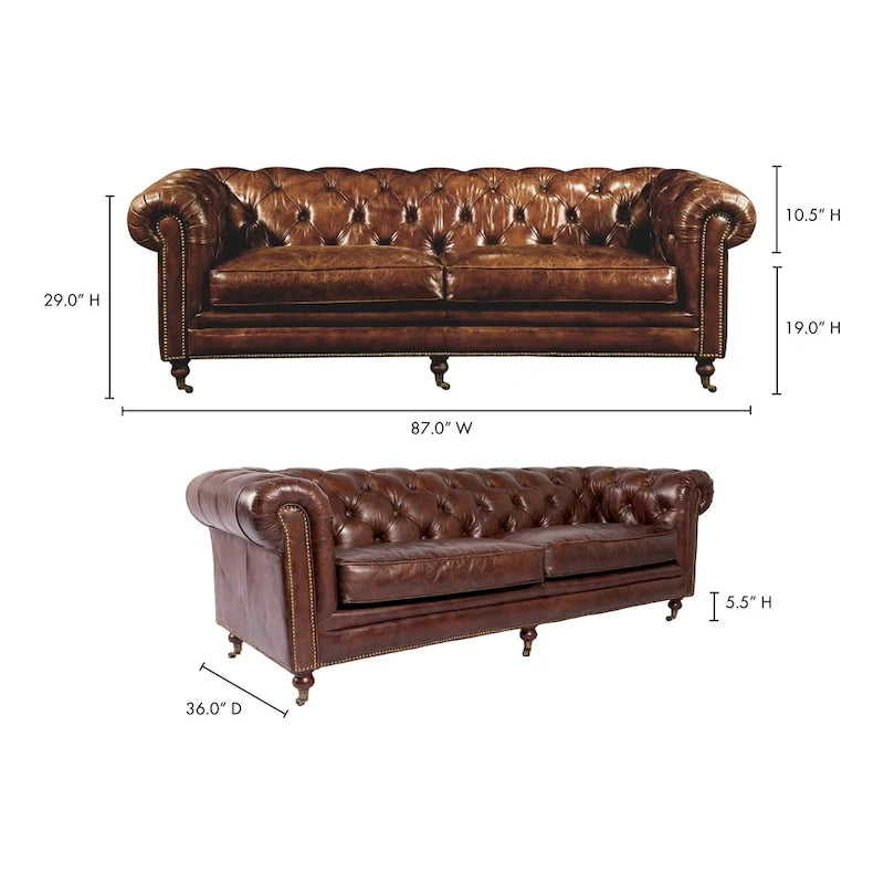 Sofá Chesterfield marrón con mechones, cuero, 1 asiento